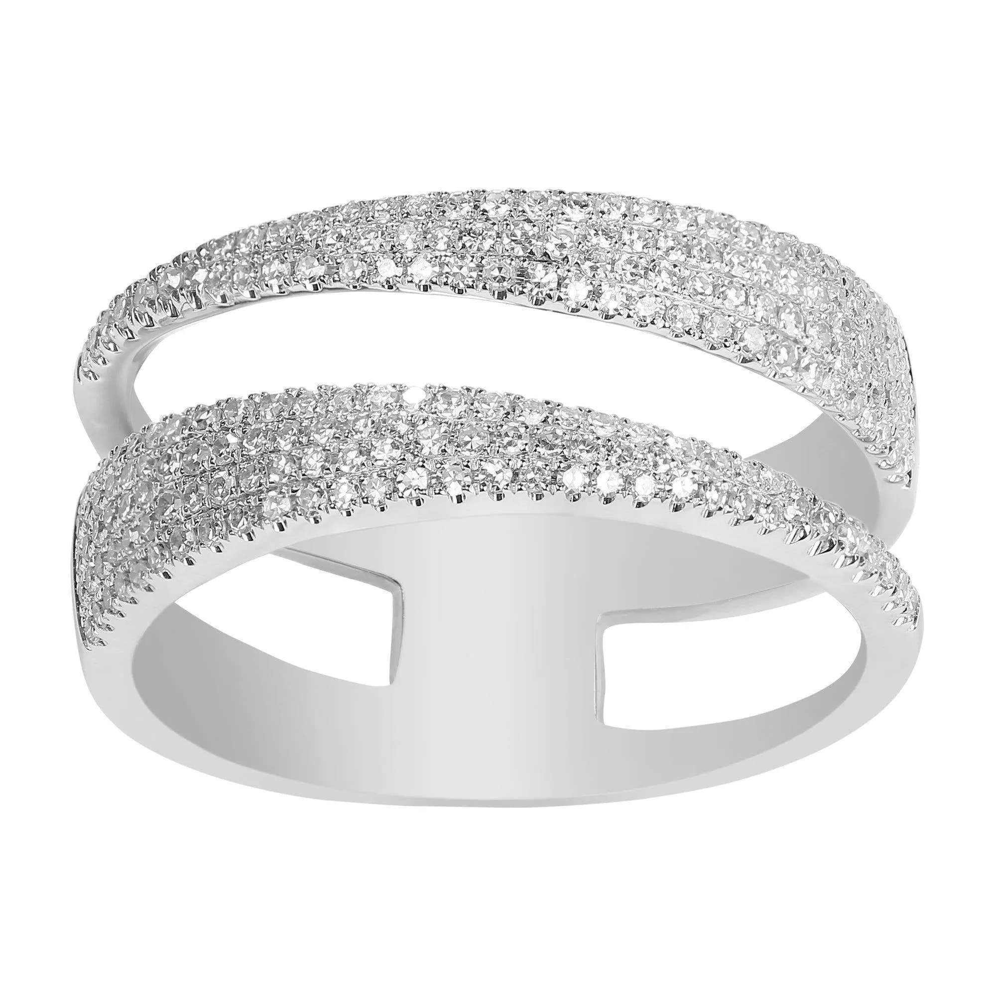 0.45CT Diamond Encrusted Swirl Stacked Ring Set In 14K White Gold