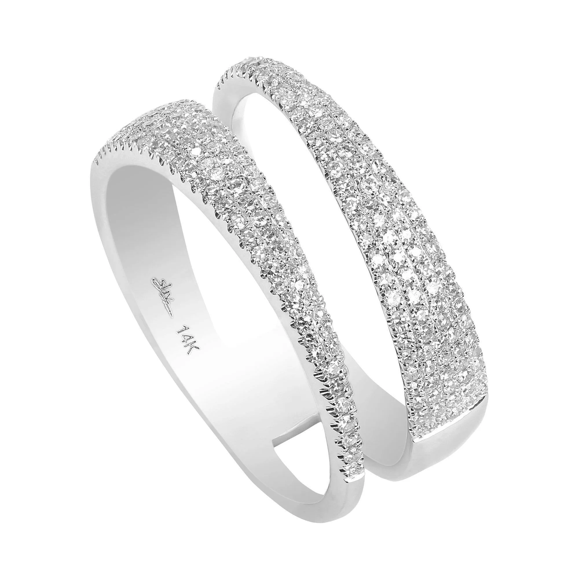 0.45CT Diamond Encrusted Swirl Stacked Ring Set In 14K White Gold