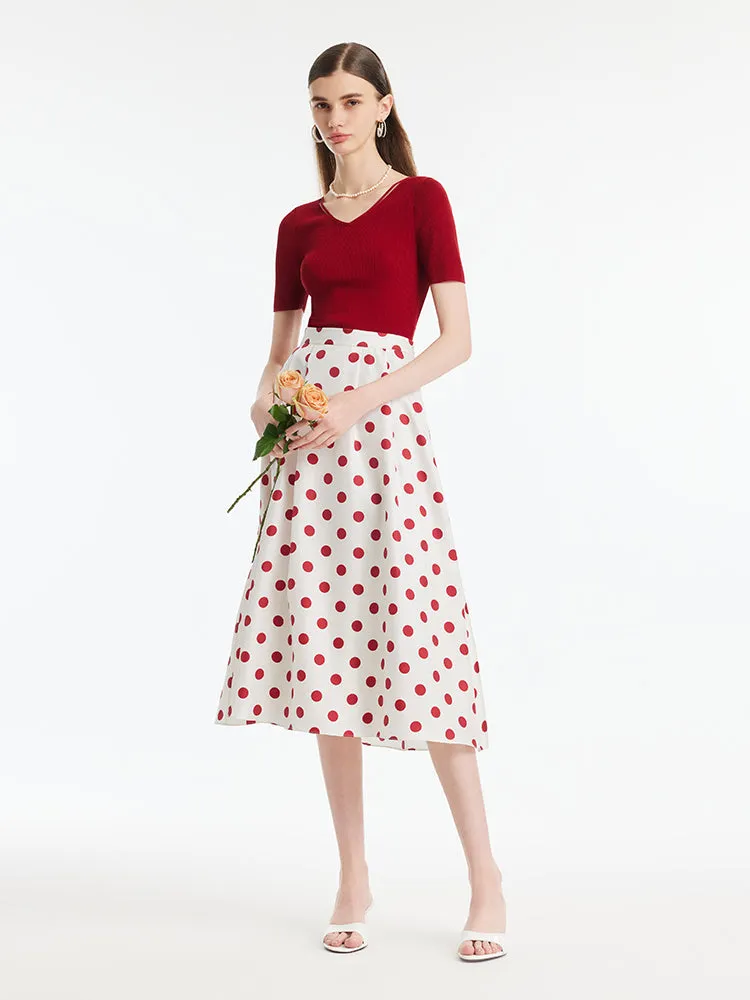 16 Momme Mulberry Silk Polka Dots Printed Women Half Skirt