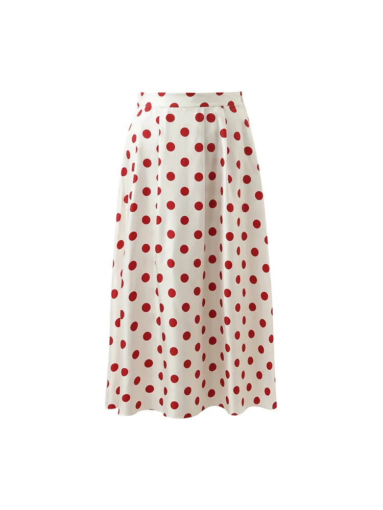 16 Momme Mulberry Silk Polka Dots Printed Women Half Skirt