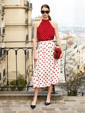 16 Momme Mulberry Silk Polka Dots Printed Women Half Skirt