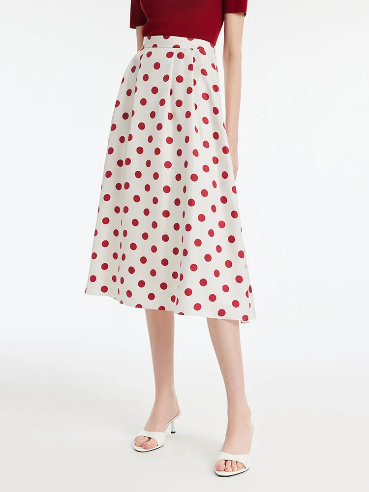 16 Momme Mulberry Silk Polka Dots Printed Women Half Skirt