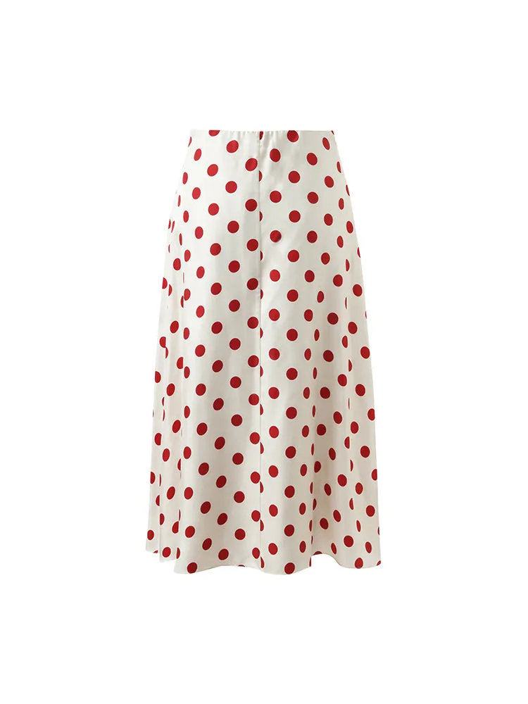 16 Momme Mulberry Silk Polka Dots Printed Women Half Skirt