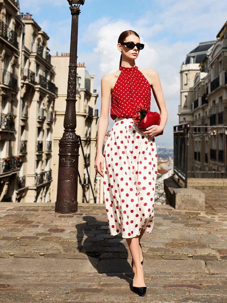 16 Momme Mulberry Silk Polka Dots Printed Women Half Skirt