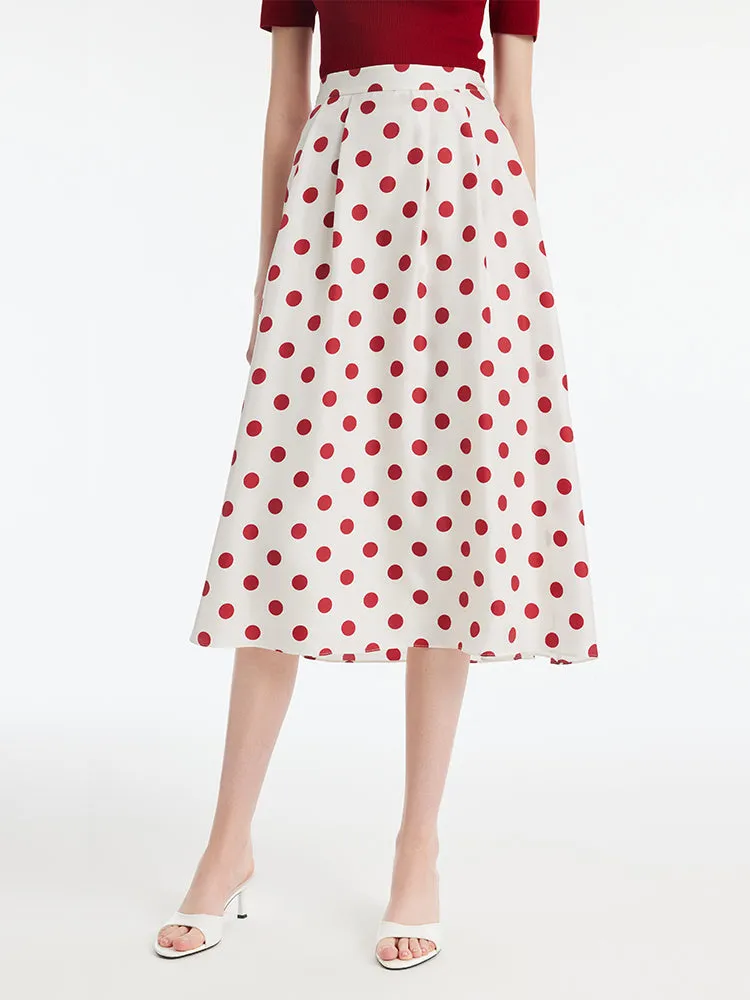 16 Momme Mulberry Silk Polka Dots Printed Women Half Skirt