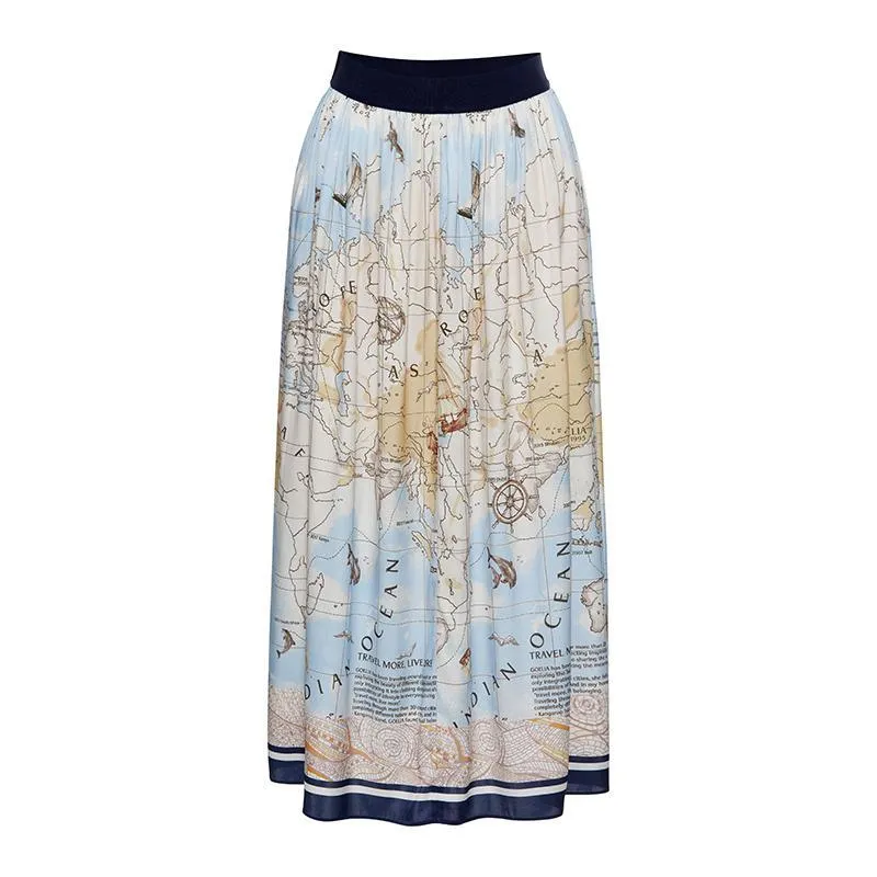 19 Momme Silk Map Printed Women Skirt