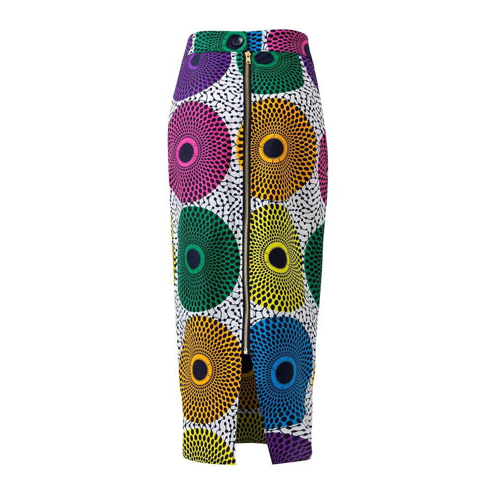 African Ankara Print Midi Skirt For Women