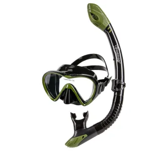 Aviator Mask and Snorkel Set - Black Silicone/Green