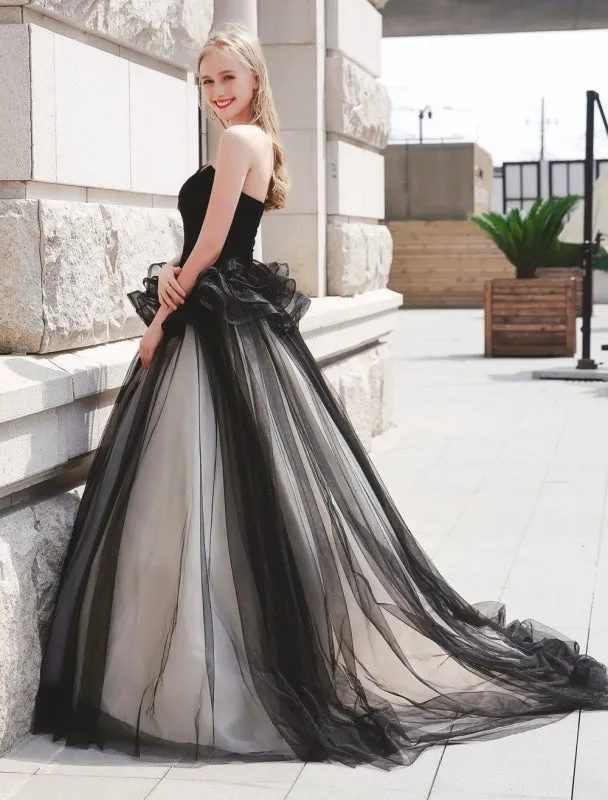 Black Pageant Party Dress Women Strapless Tulle Luxury Princess Gowns