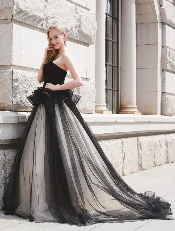 Black Pageant Party Dress Women Strapless Tulle Luxury Princess Gowns