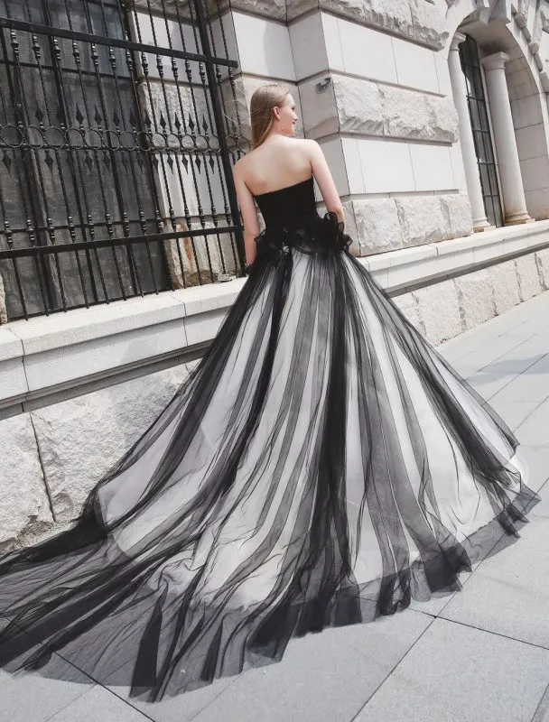 Black Pageant Party Dress Women Strapless Tulle Luxury Princess Gowns