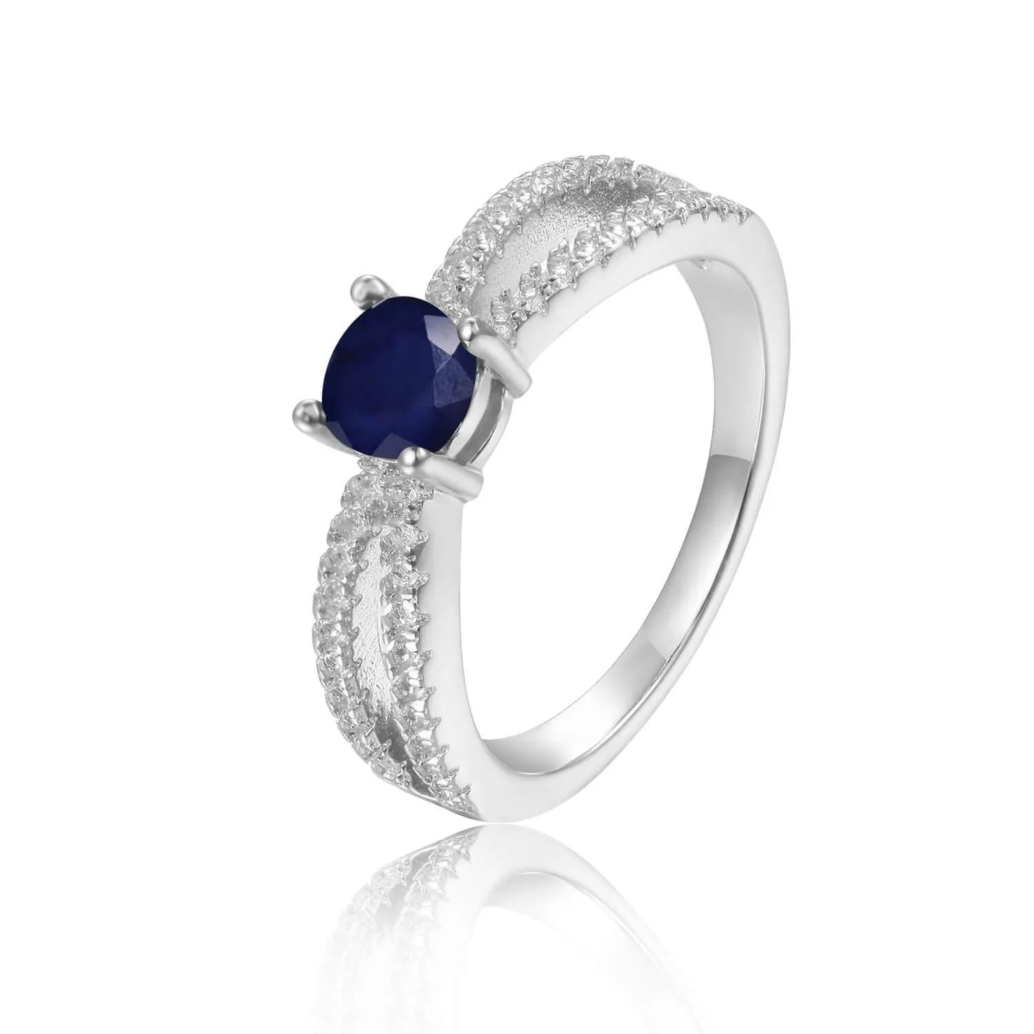 Blue Sapphire Split Band Engagment Ring