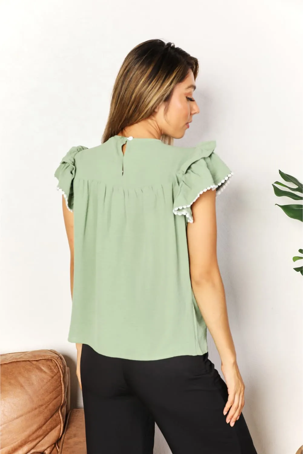 Boho Blouse For Women Double Take Pleated Detail Flutter Sleeve Blouse