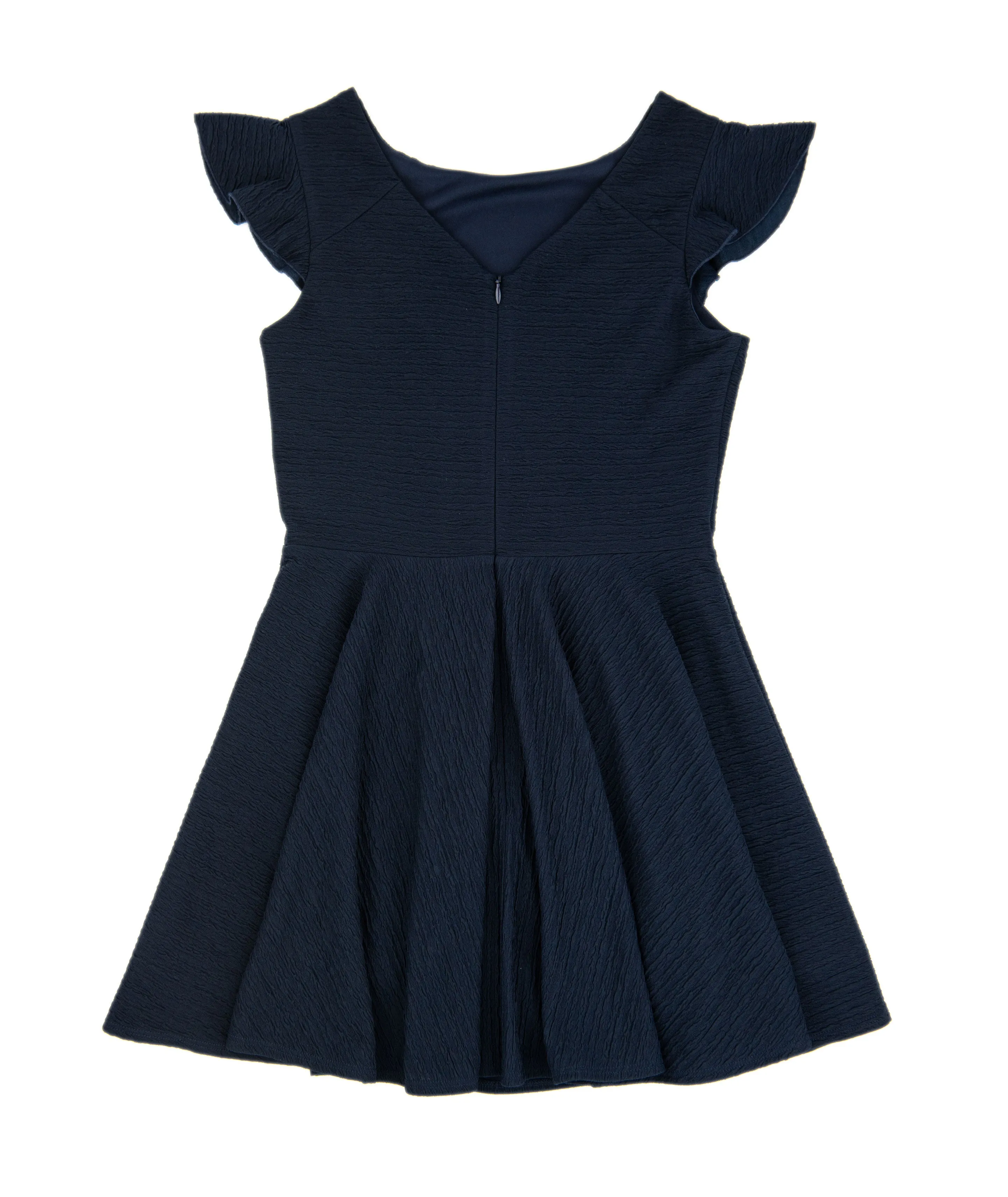 Debra Girls Navy Flutter Sleeve Fit and Flare Dress - Stylish and Comfortable Attire for Special Occasions