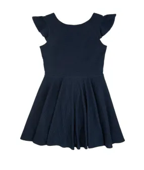 Debra Girls Navy Flutter Sleeve Fit and Flare Dress - Stylish and Comfortable Attire for Special Occasions