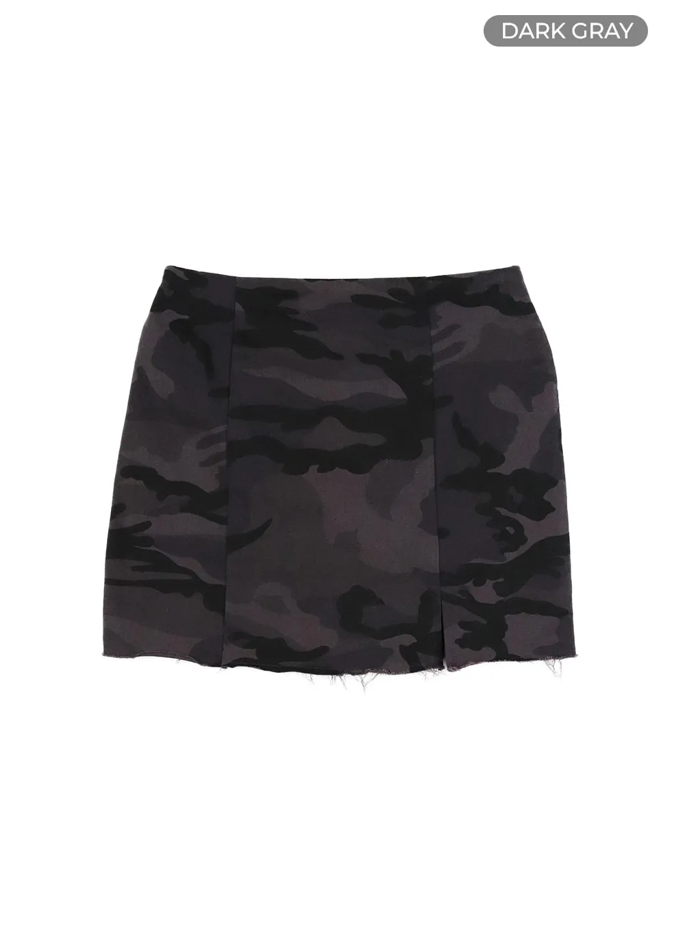 Camo Split Destroyed Hem Mini Skirt OM426