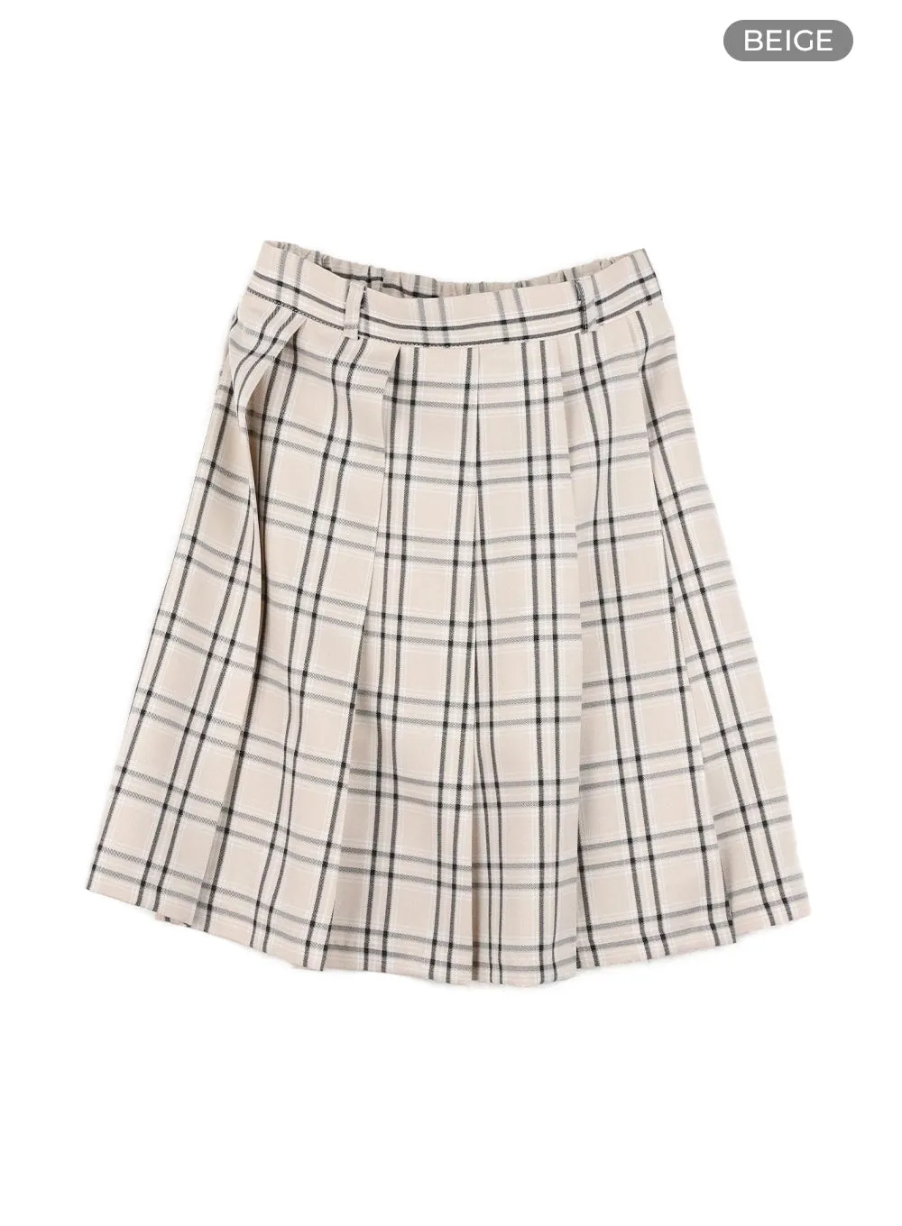 Checkered Pleated Midi Skirt OM421