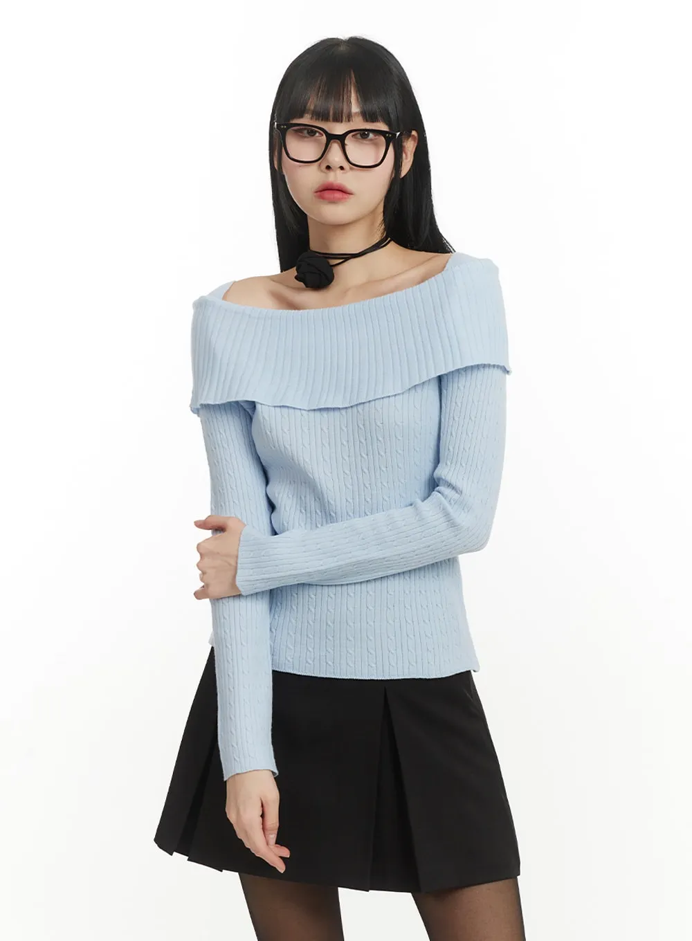 Cozy Knit Off-Shoulder Long Sleeve Sweater IM406