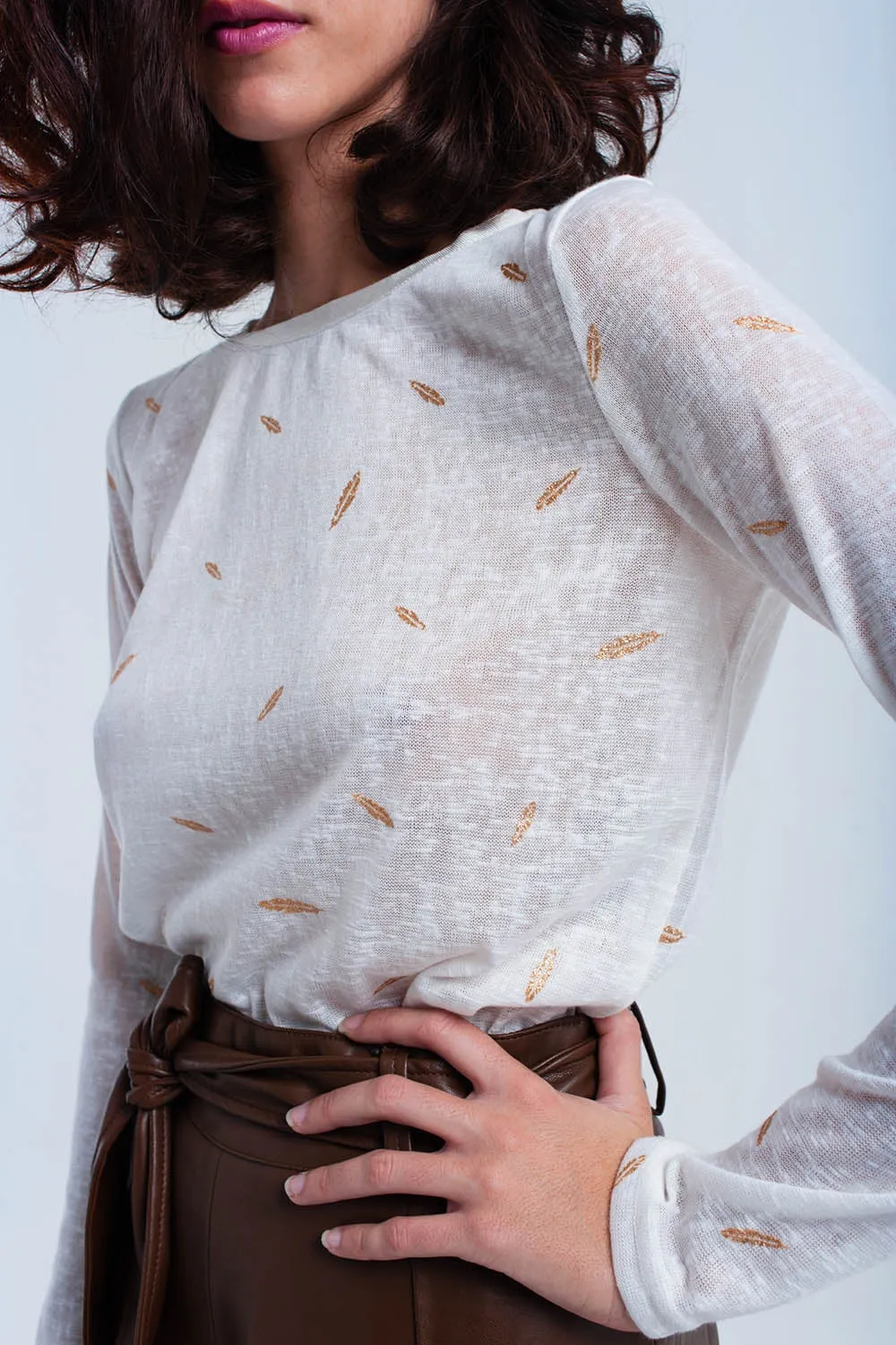 Cream Sweater with Printed Detail