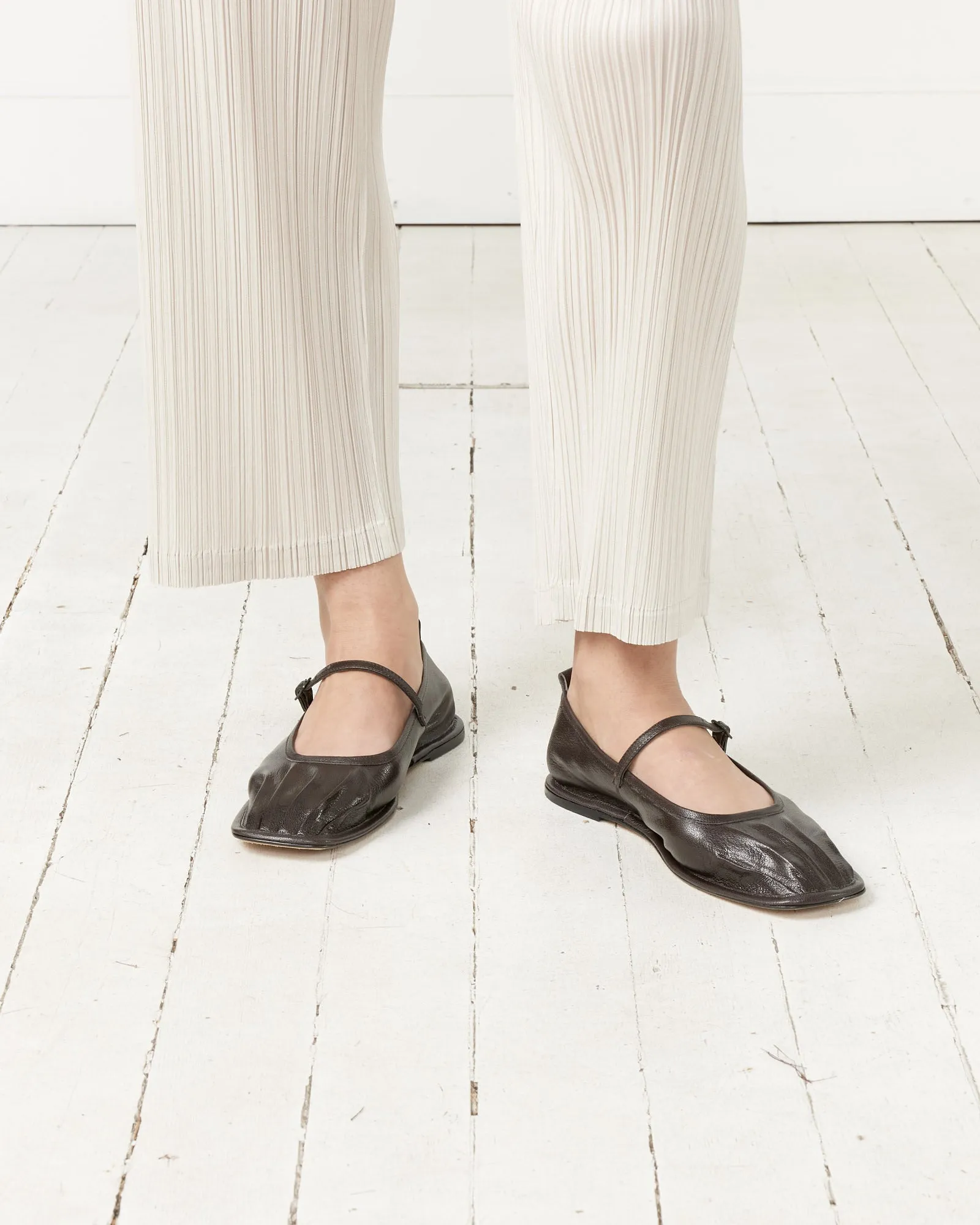 Dansa Pleated-Toe Mary Jane Flat in Ebony