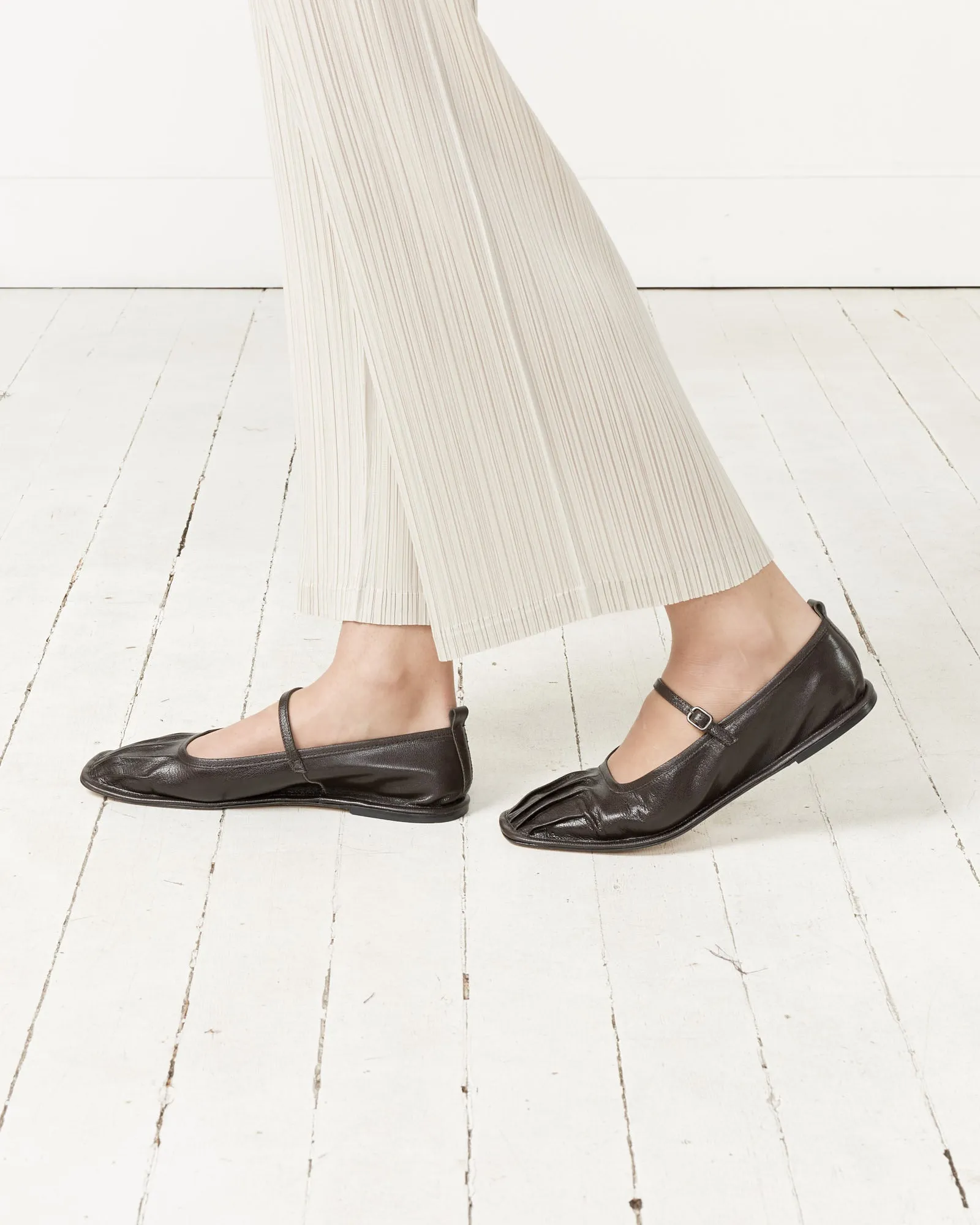 Dansa Pleated-Toe Mary Jane Flat in Ebony