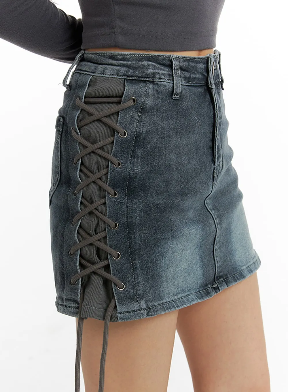 Denim Mini Skirt with Leg Warmers IM405