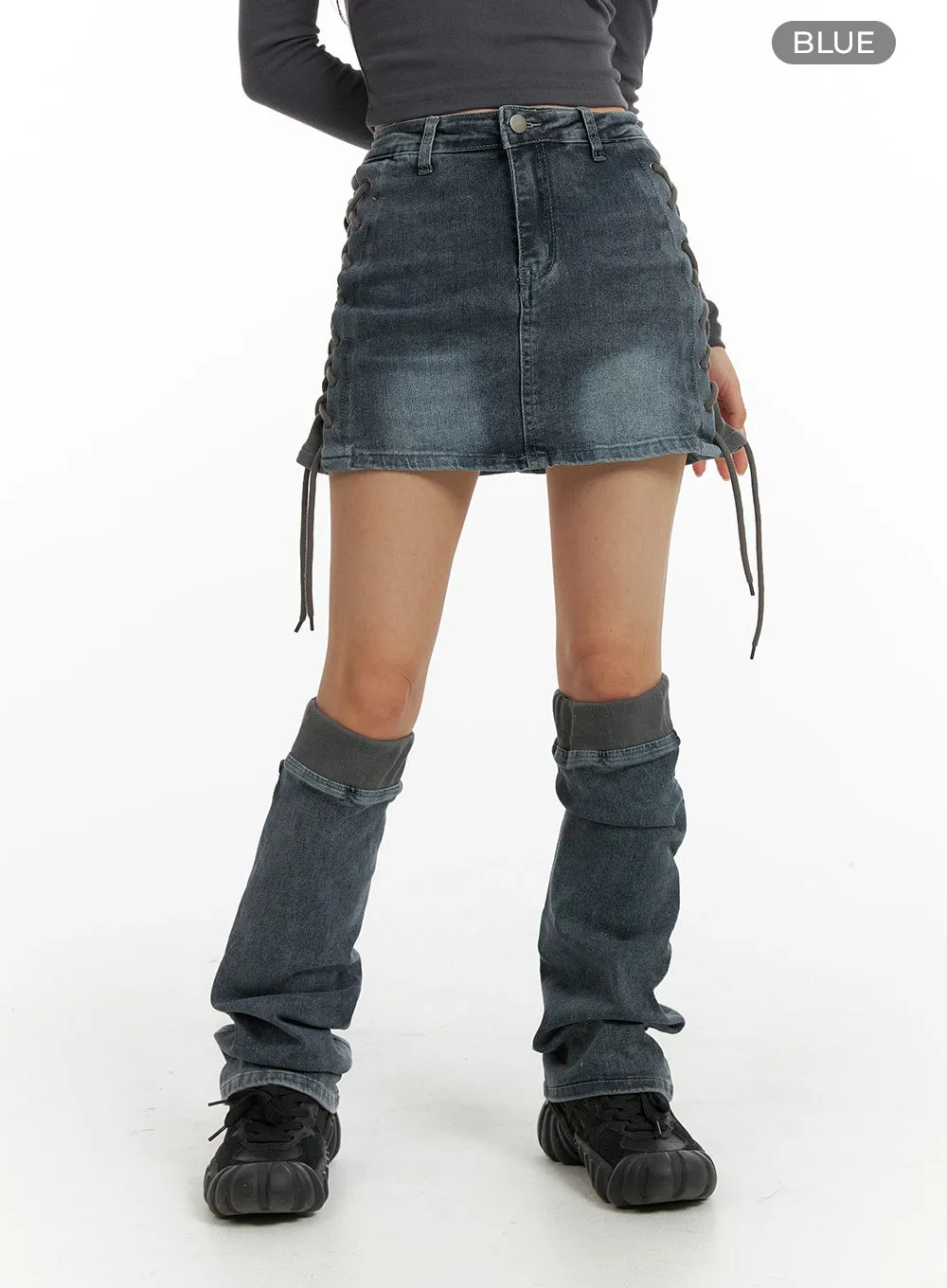 Denim Mini Skirt with Leg Warmers IM405