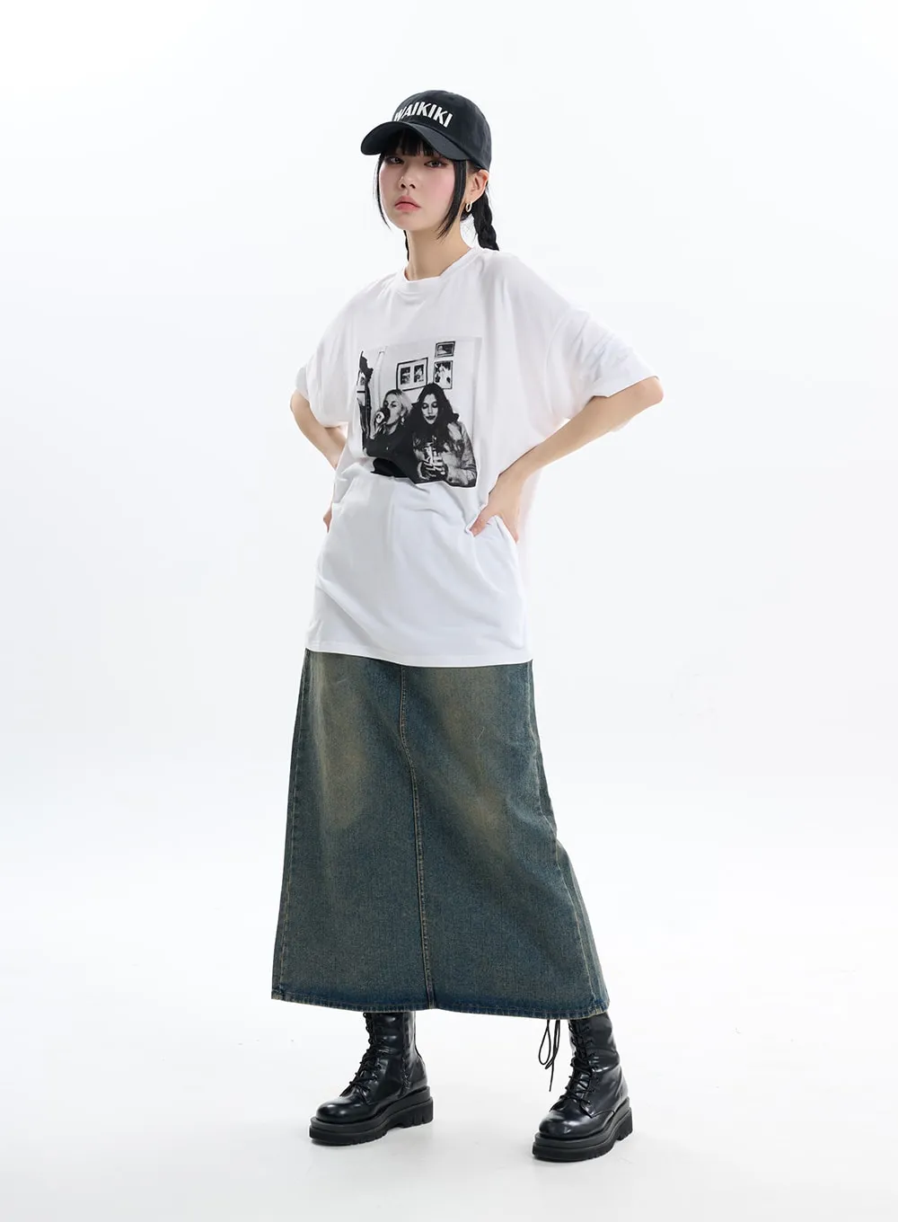 Denim Split Maxi Skirt IF413