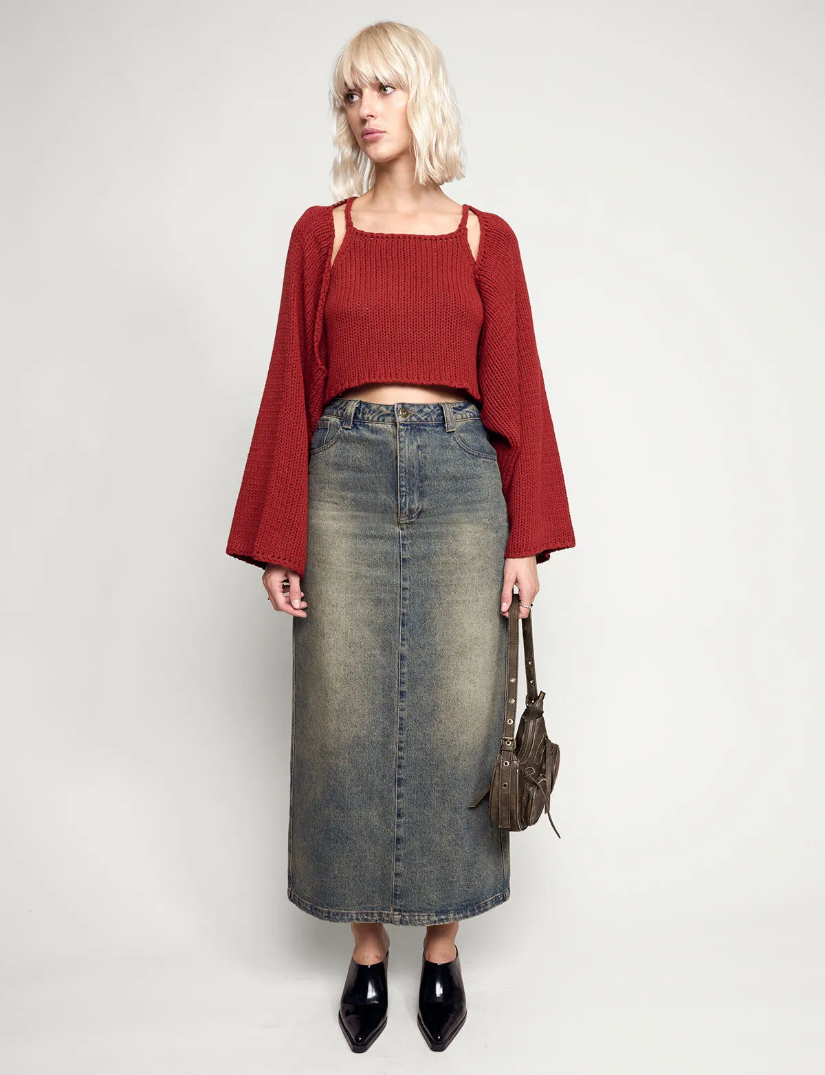 Dirty Denim Belted Maxi Skirt -BESTSELLER