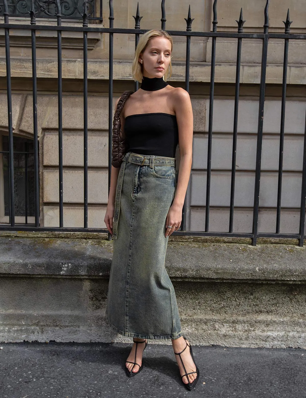 Dirty Denim Belted Maxi Skirt -BESTSELLER