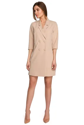 Double-Breasted Daydress Front Button  Stylove in Beige