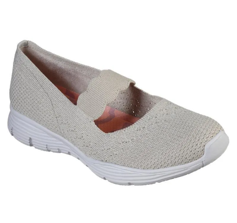 Espadrile sport, dama, SKECHERS Seager Power Hitter, 49622-NAT bej, textil tricotat