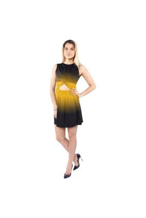 Fade Gold to Black Sleeveless Cutout Waist Knotted Dress