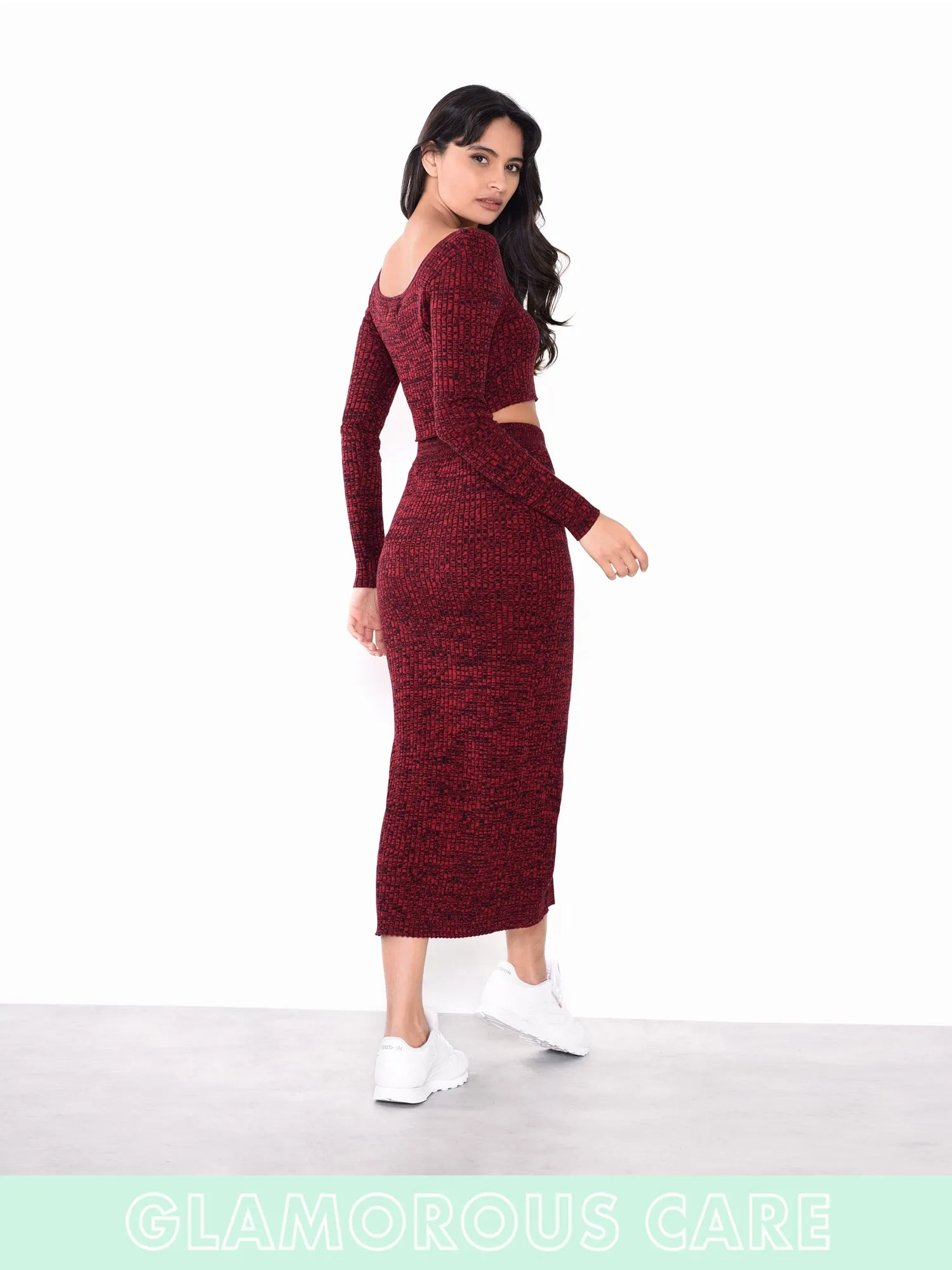 Glamorous Care Plum Melange Front Split Button Front Midi Skirt