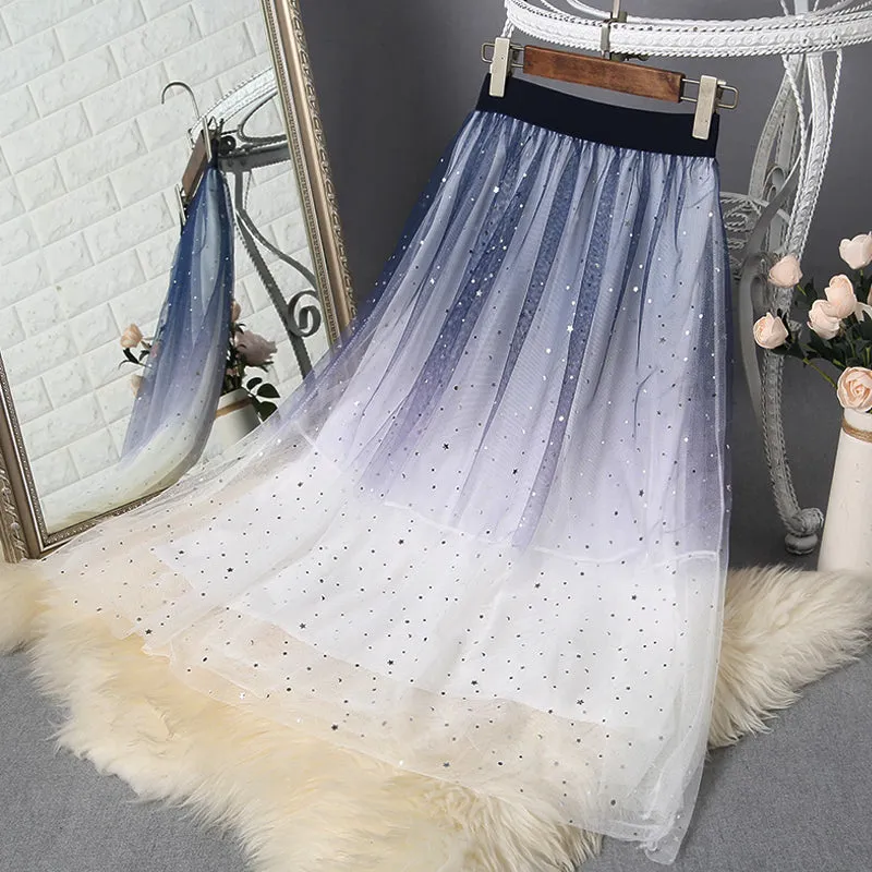 Gradient Net Yarn Skirt AD210107