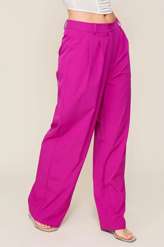 High Waisted Wide Leg Pants with Front Pockets