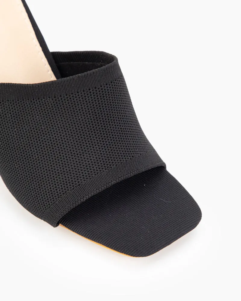 Knit Slip On Breathable Block Heel Sandals