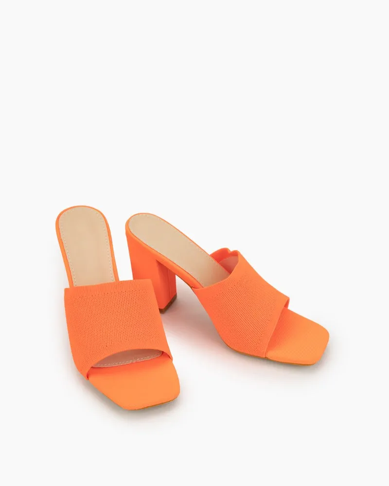 Knit Slip On Breathable Block Heel Sandals