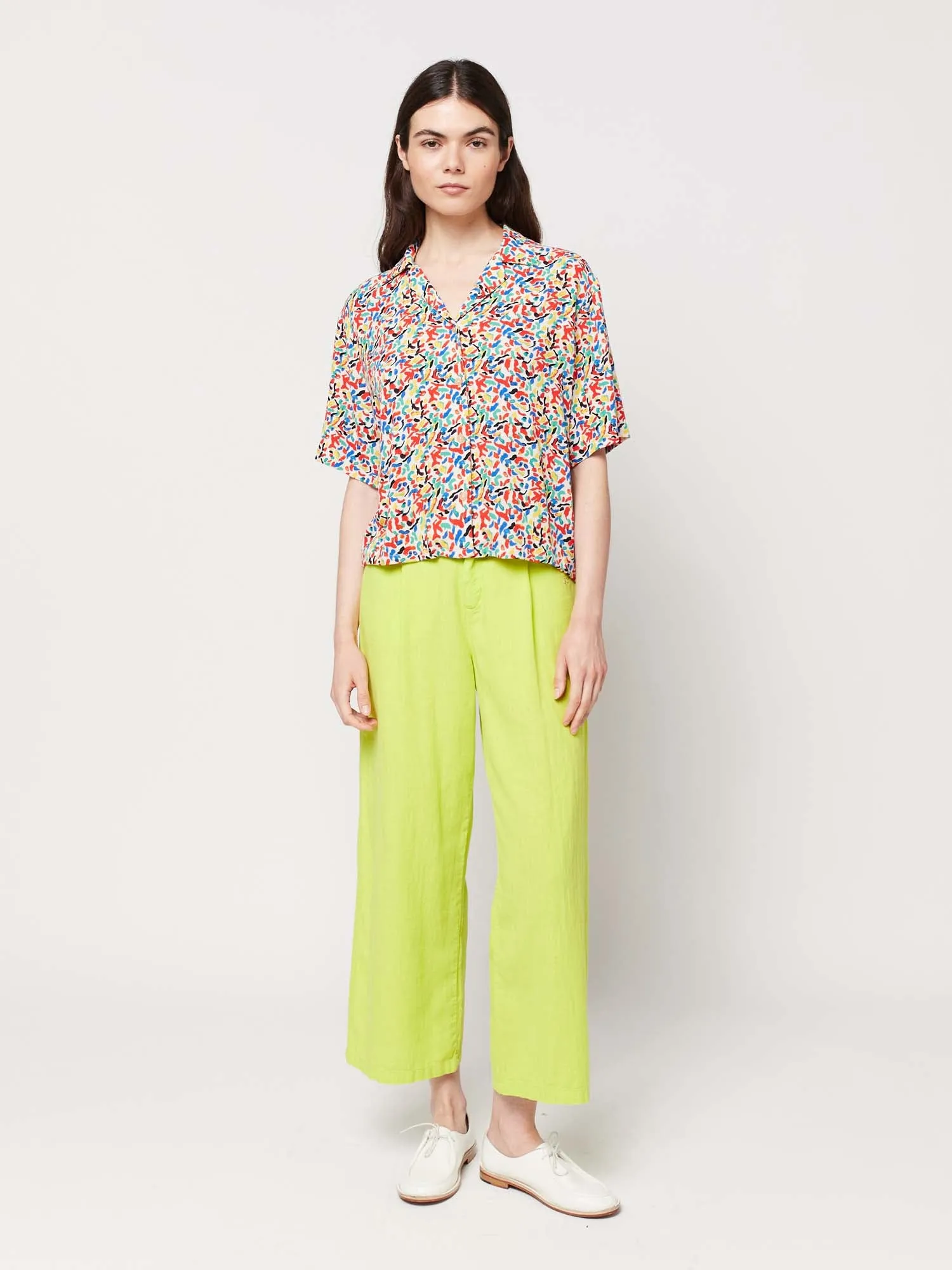 Linen Blend Pleated Culotte