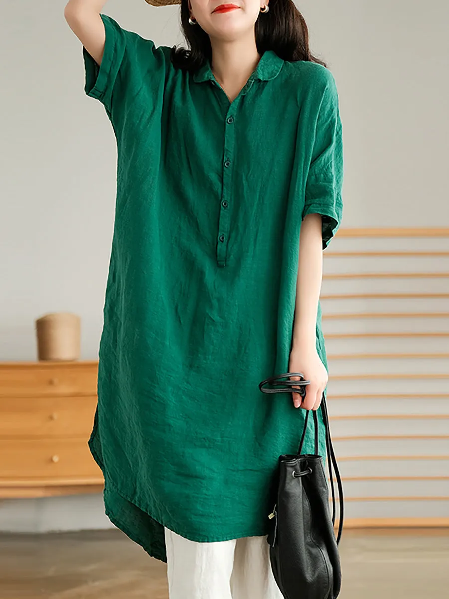 Linen Women Casual Pure Color Split Shirt