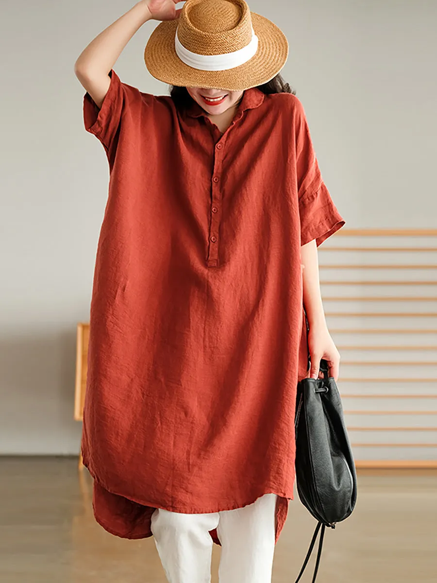 Linen Women Casual Pure Color Split Shirt