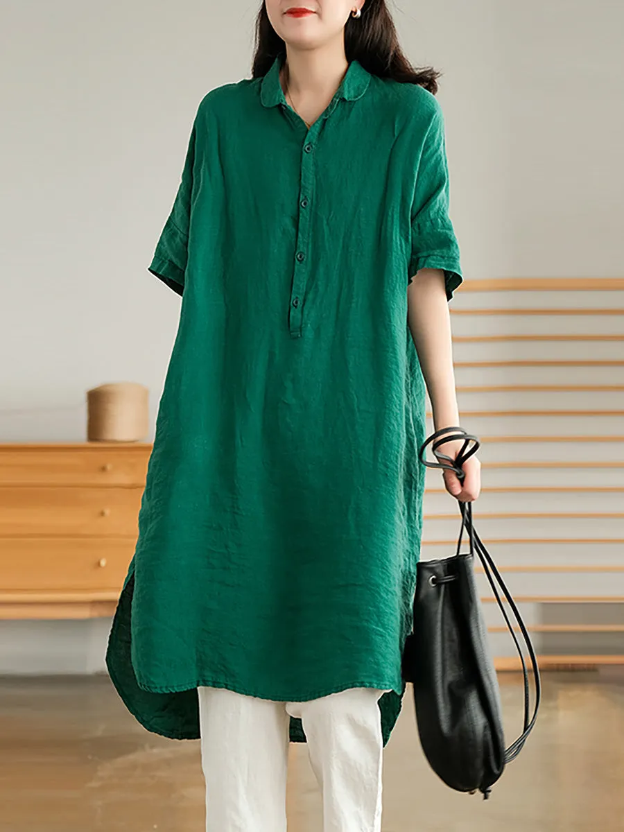 Linen Women Casual Pure Color Split Shirt