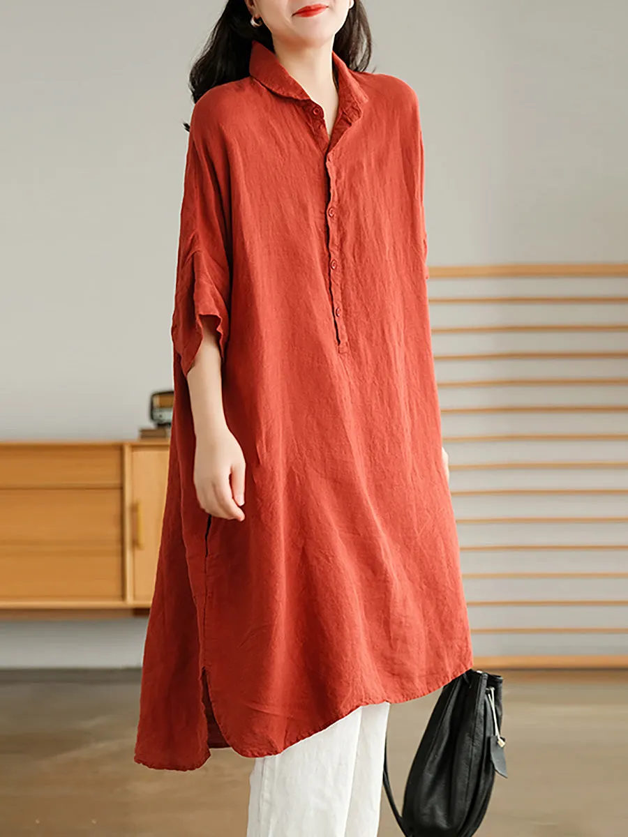 Linen Women Casual Pure Color Split Shirt