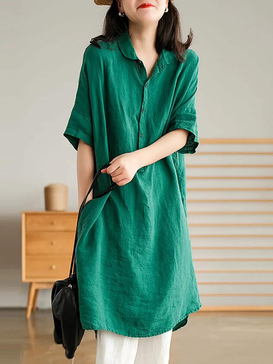 Linen Women Casual Pure Color Split Shirt