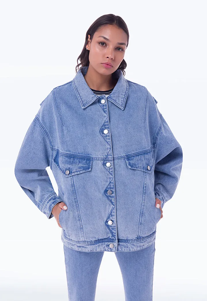 Loose Fit Light Denim Pleated Outer Jacket