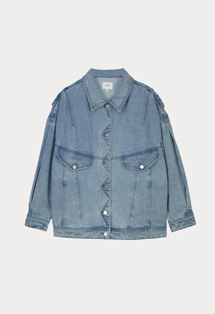 Loose Fit Light Denim Pleated Outer Jacket