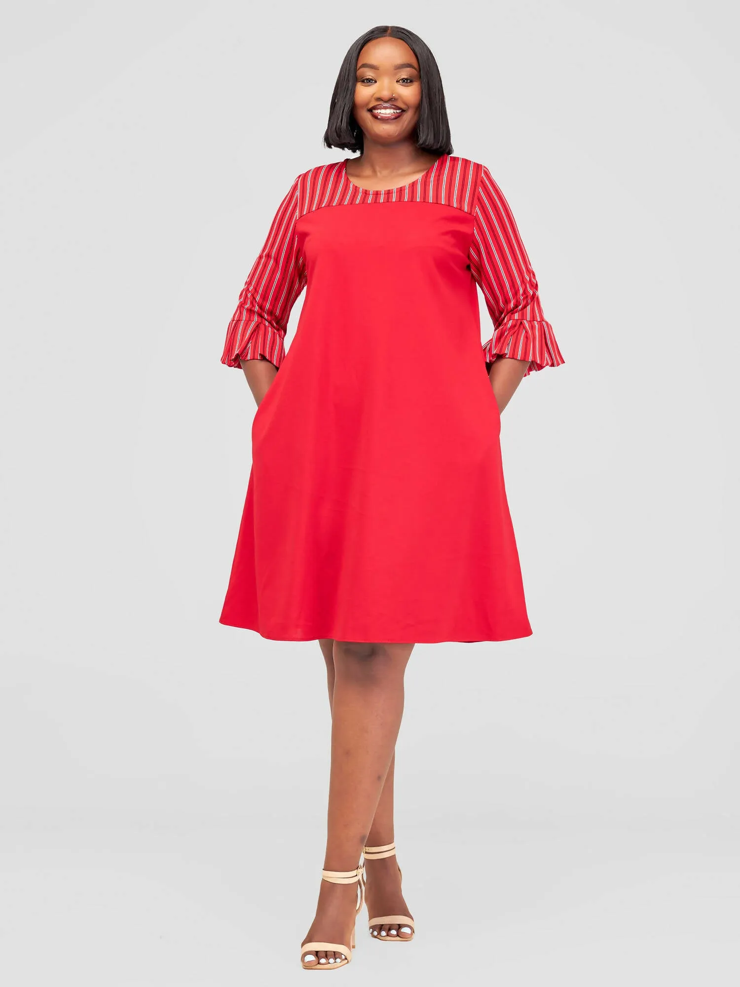 Mariste Stripped Shift Dress - Red