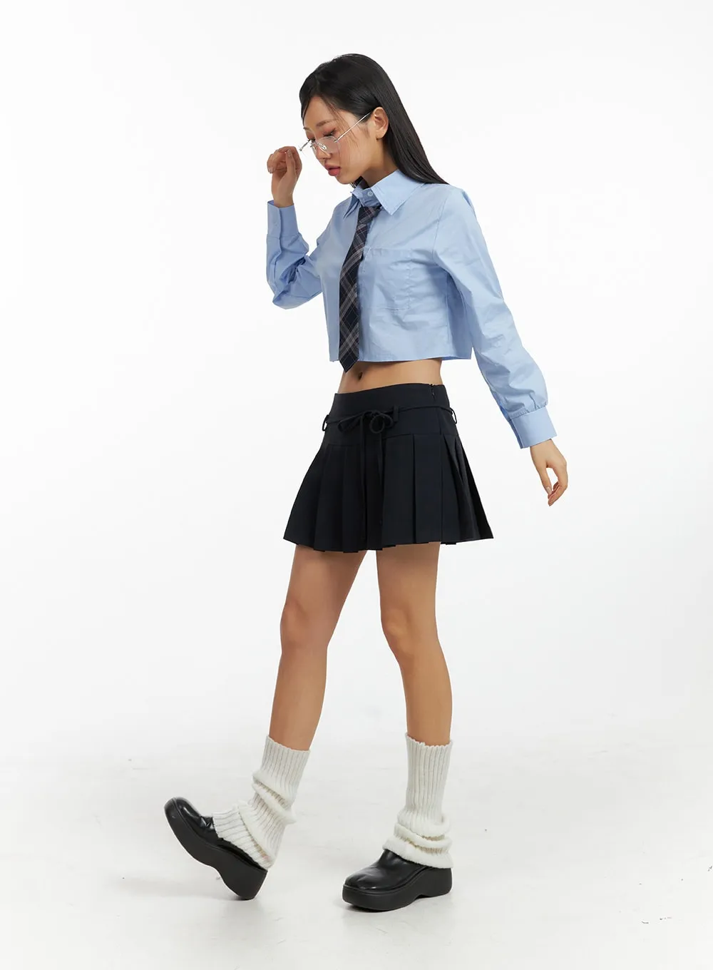 Mid Waist Bowknot Pleated Mini Skirt CF407