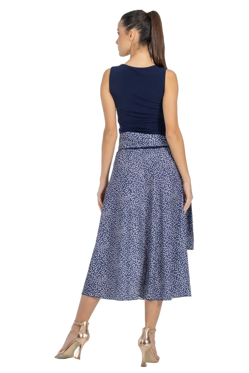 Navy Polka-Dot Matte Satin Dance Skirt With Tie