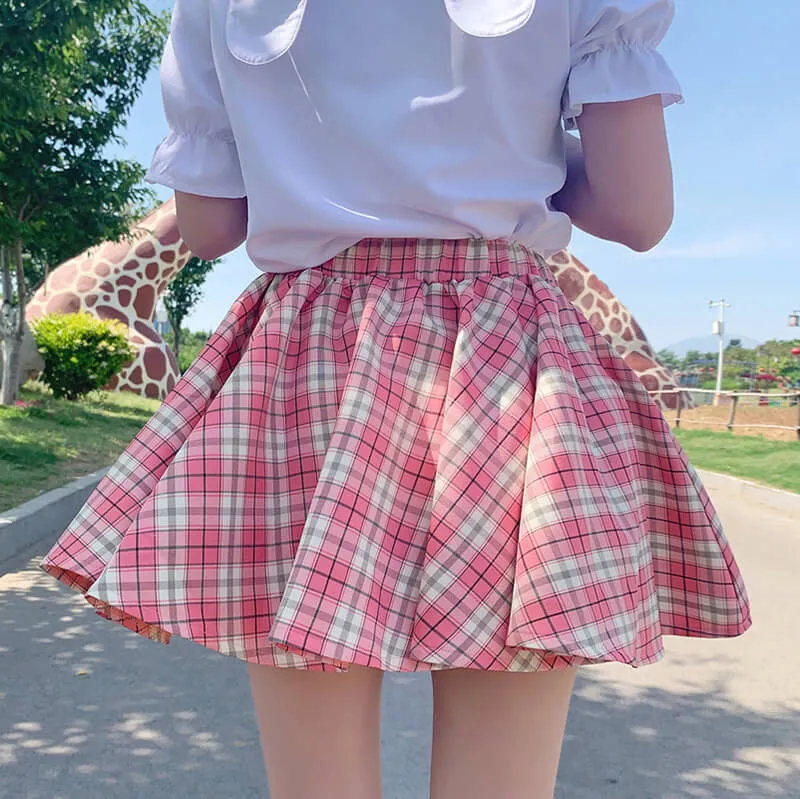 Pink Plaid Puff Skirt AD210056